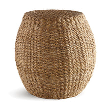 Tear-shaped woven brown stool on white background