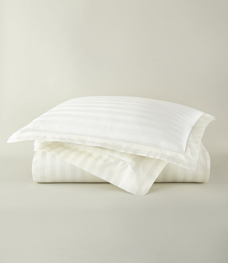 Soprano Stripe Sateen Duvet Set-Duvet Covers-Peacock Alley-Full/Queen-White-Hamptons Blue