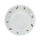 Set of 4 porcelain dinner plates decorated with polo players around the rim on a white background.