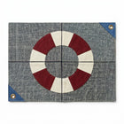 Fabric panel with a life buoy design on a gray background