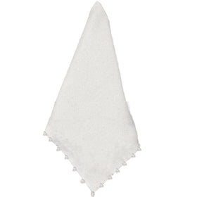 White Cotton Napkins, Pom-Pom Border - Set of 8