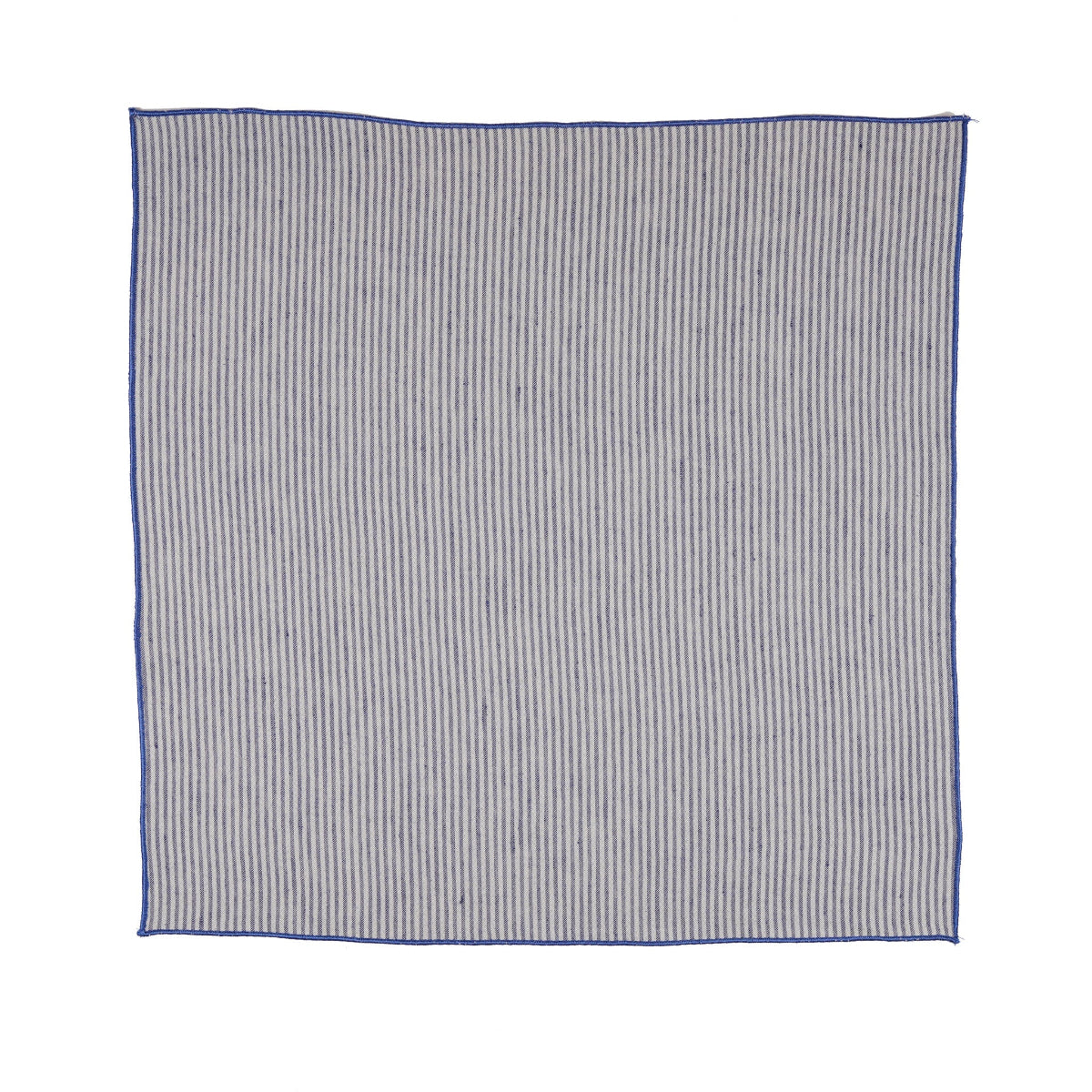 Striped fabric square with blue border on a white background