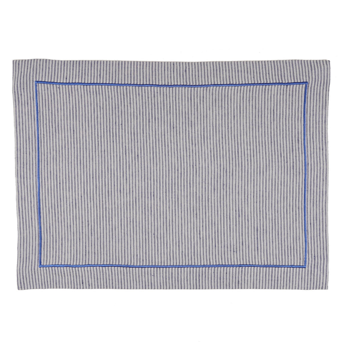 Gray striped fabric with a blue border on a white background
