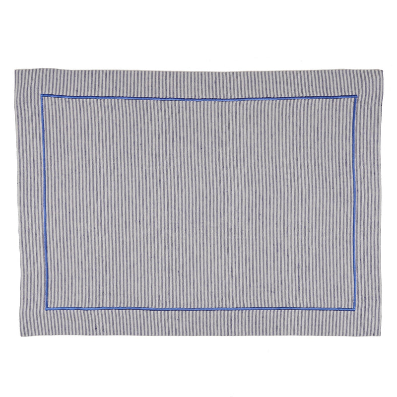Gray striped fabric with a blue border on a white background