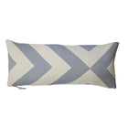 Rectangular pillow with blue and beige chevron pattern on a white background