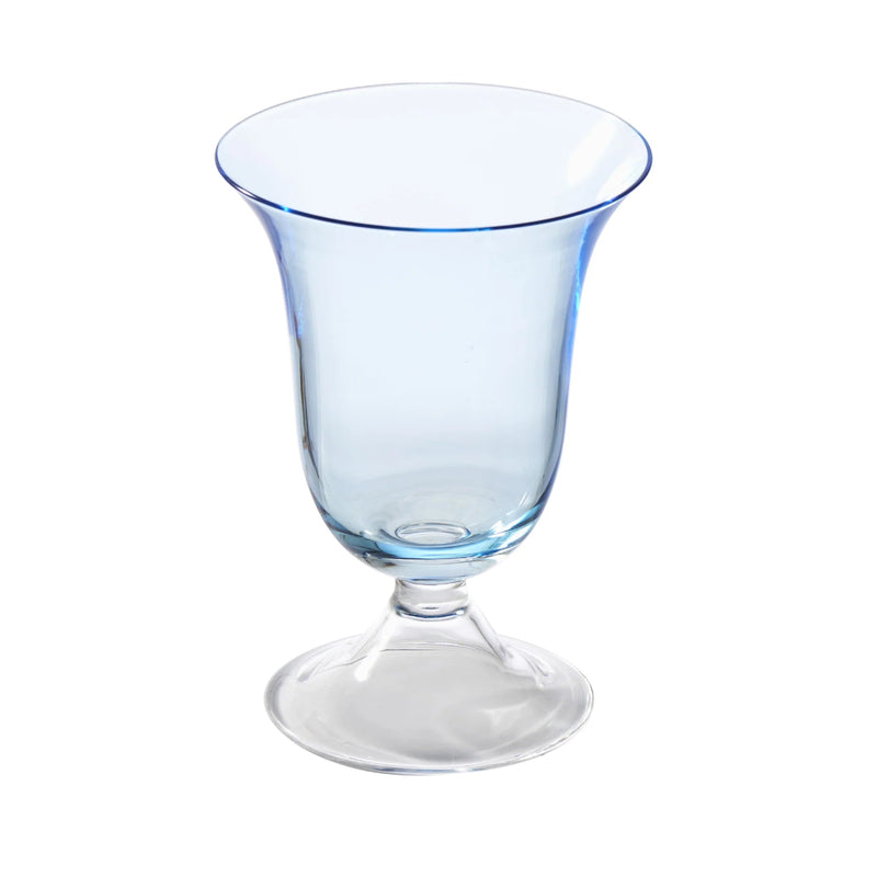 Clear glass with blue rim on a white background