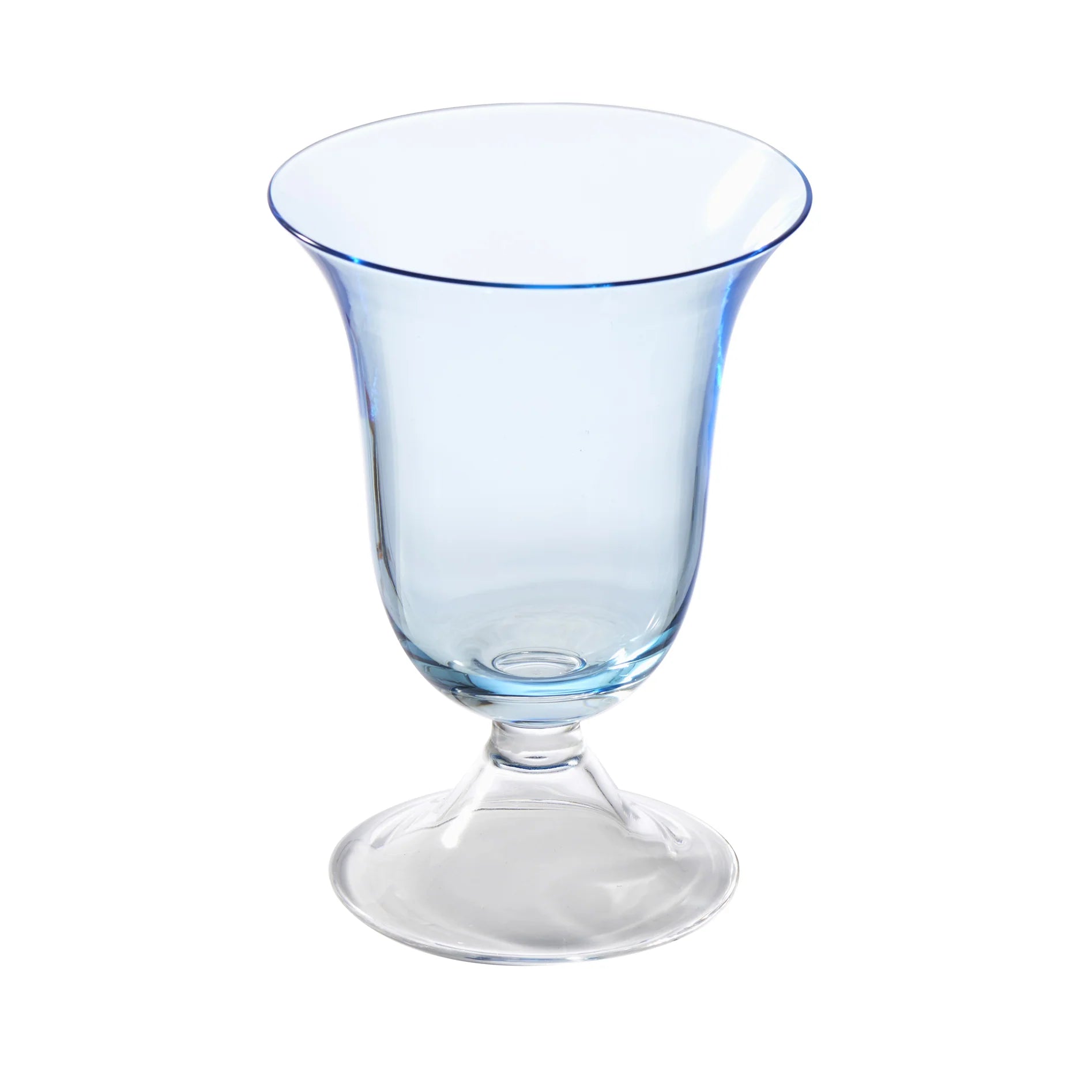 Clear glass with blue rim on a white background