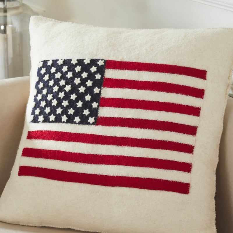 American Flag Hand Felted Wool Pillow - Cream 20" Arcadia Home-Throw Pillows-ARCADIA HOME-Pillow Cover-Hamptons Blue