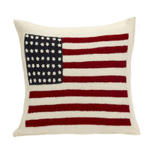 American Flag Hand Felted Wool Pillow - Cream 20" Arcadia Home