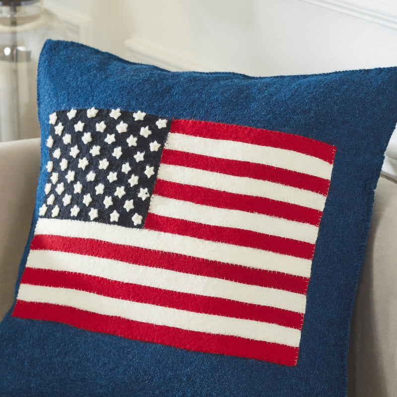American Flag Hand Felted Wool Pillow - Navy Blue -20" Arcadia Home