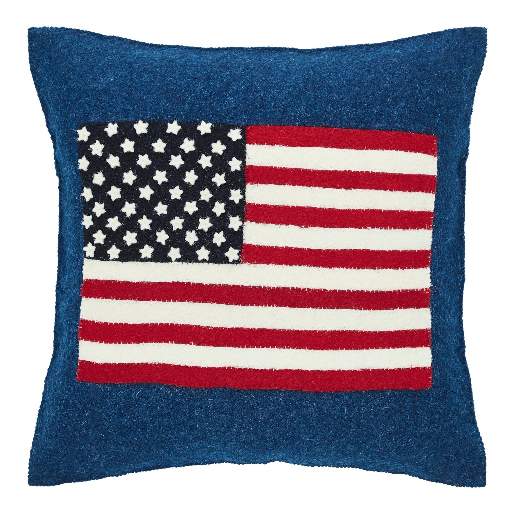 American Flag Hand Felted Wool Pillow - Navy Blue -20" Arcadia Home