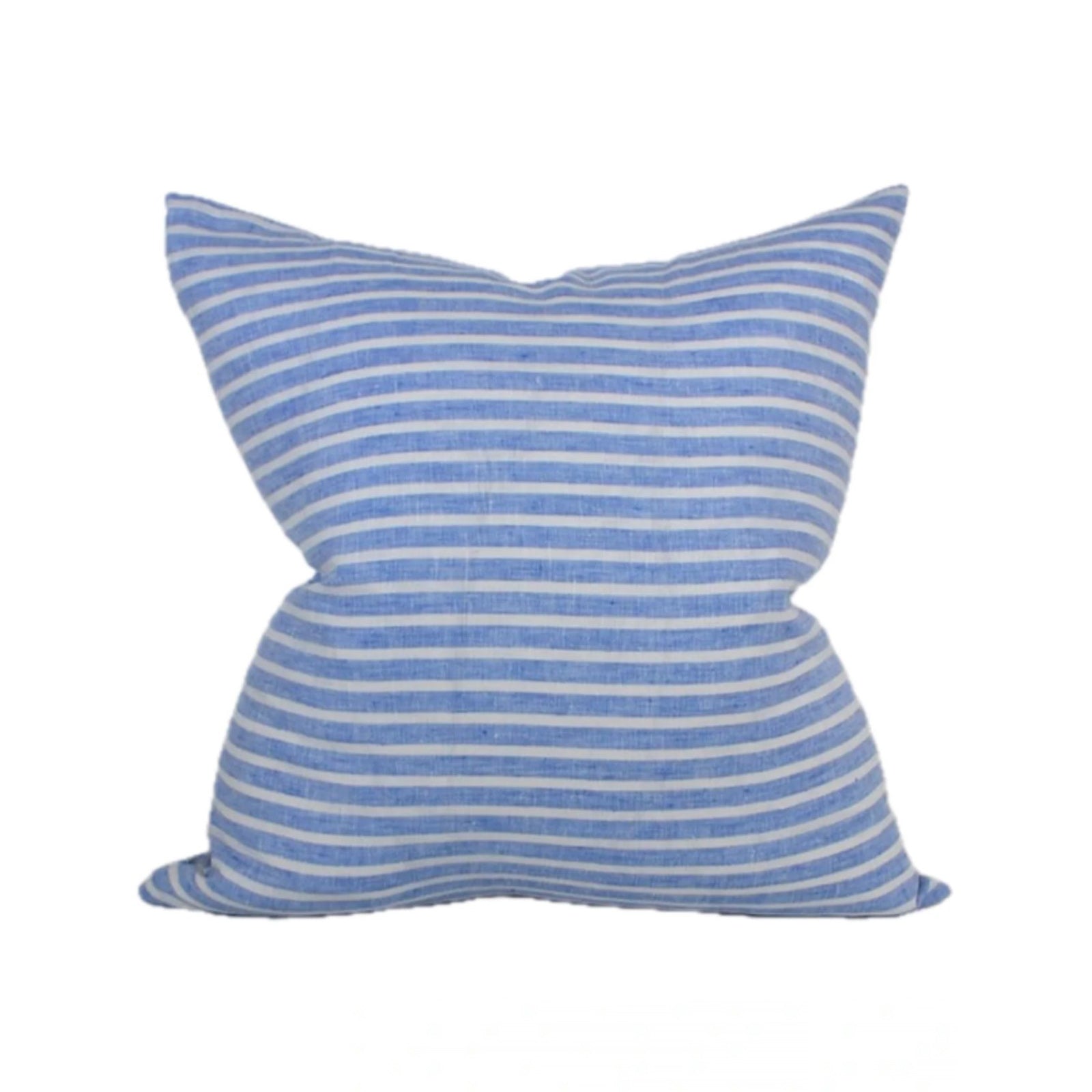 Blue and white striped pillow on a white background