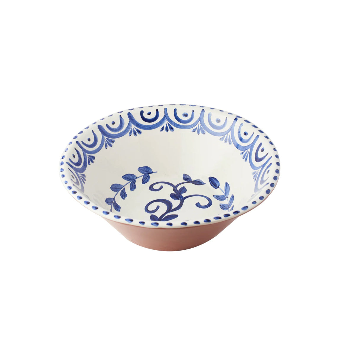 Ceramic bowl with blue floral pattern on a white background