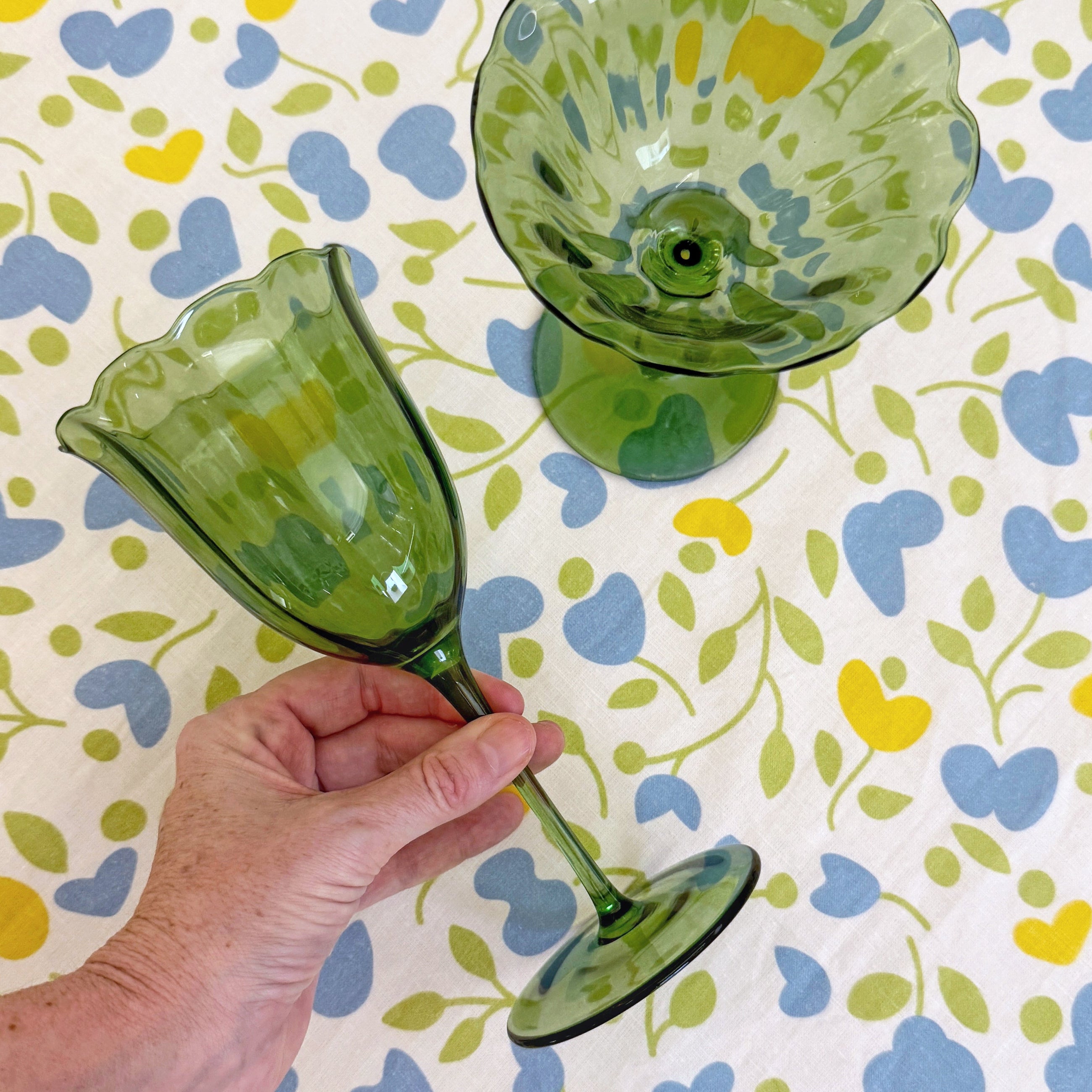 Lily Green Handblown Water Glass - Set of 4