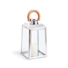 Silver lantern with a wooden handle on a white background