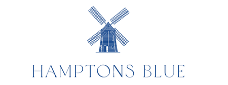 Logo of Hamptons Blue with a windmill icon on a white background
