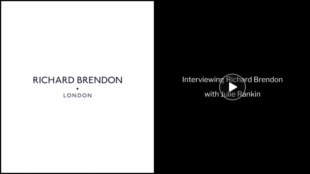Black and white title card with 'Richard Brendon London' and 'Interviewing Richard Brendon with Julie Rankin'.