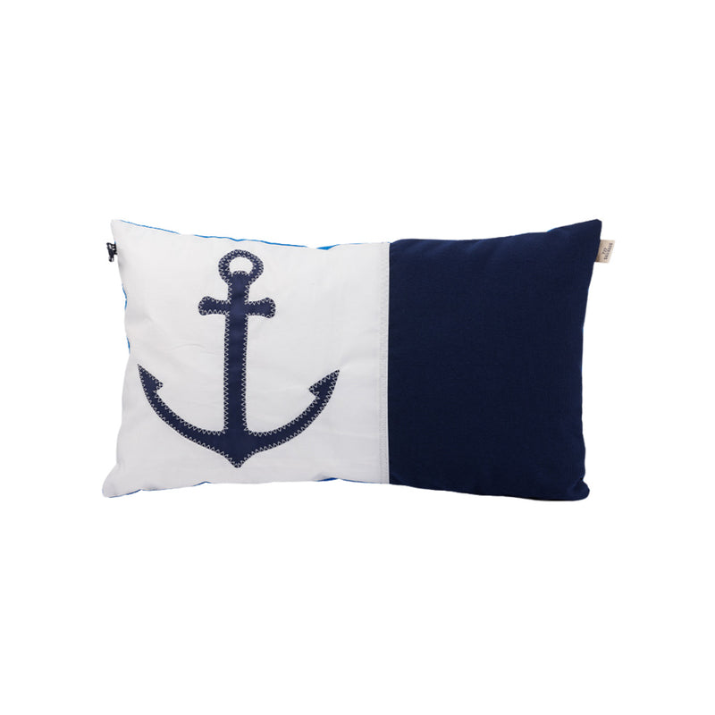 Nautical-themed pillow with an anchor design on a white background