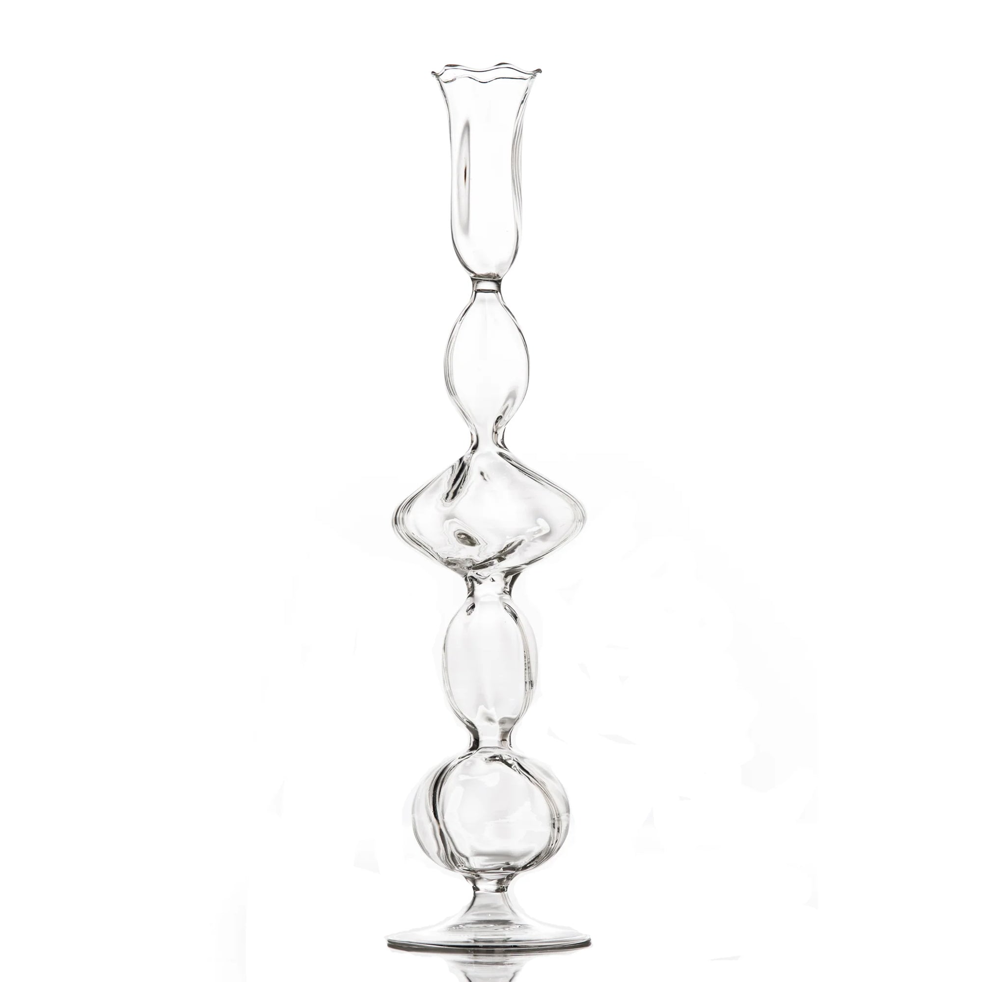 Clear glass hourglass on a white background