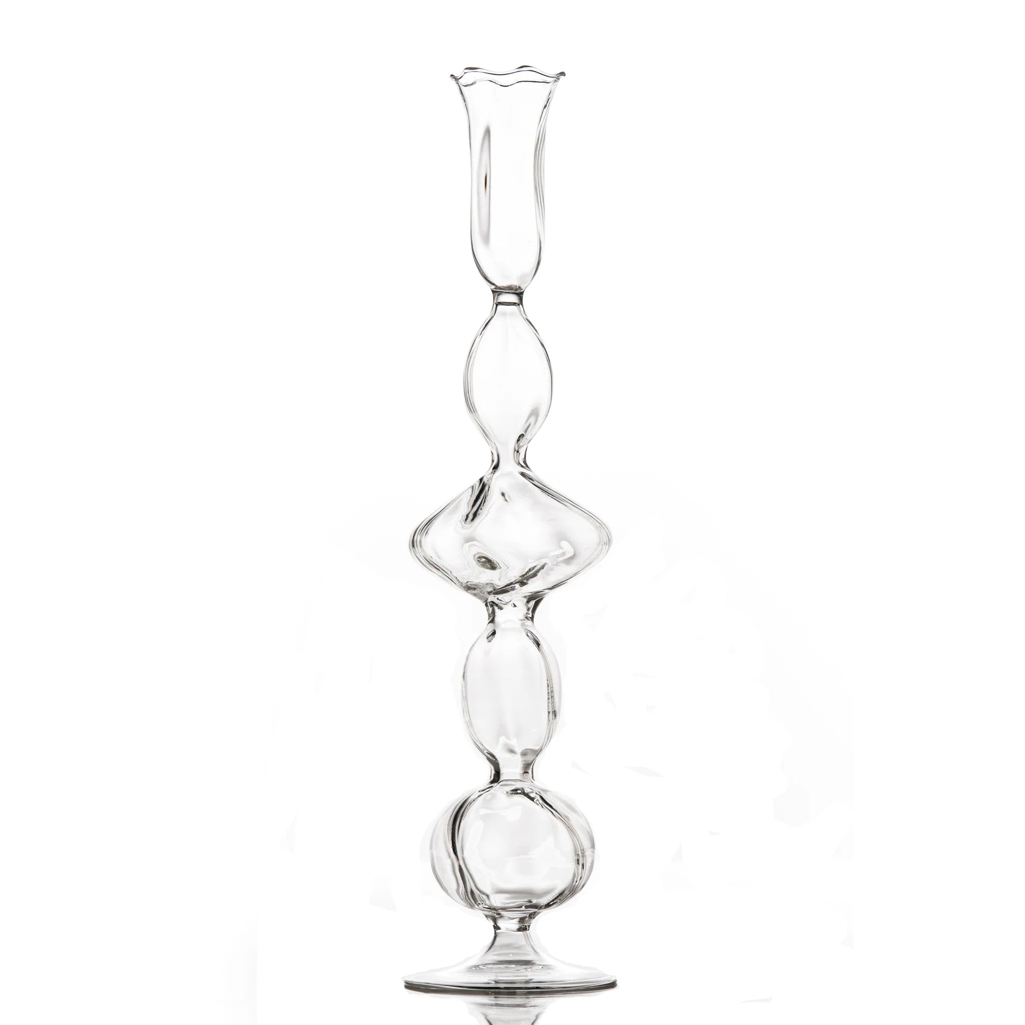Clear glass hourglass on a white background