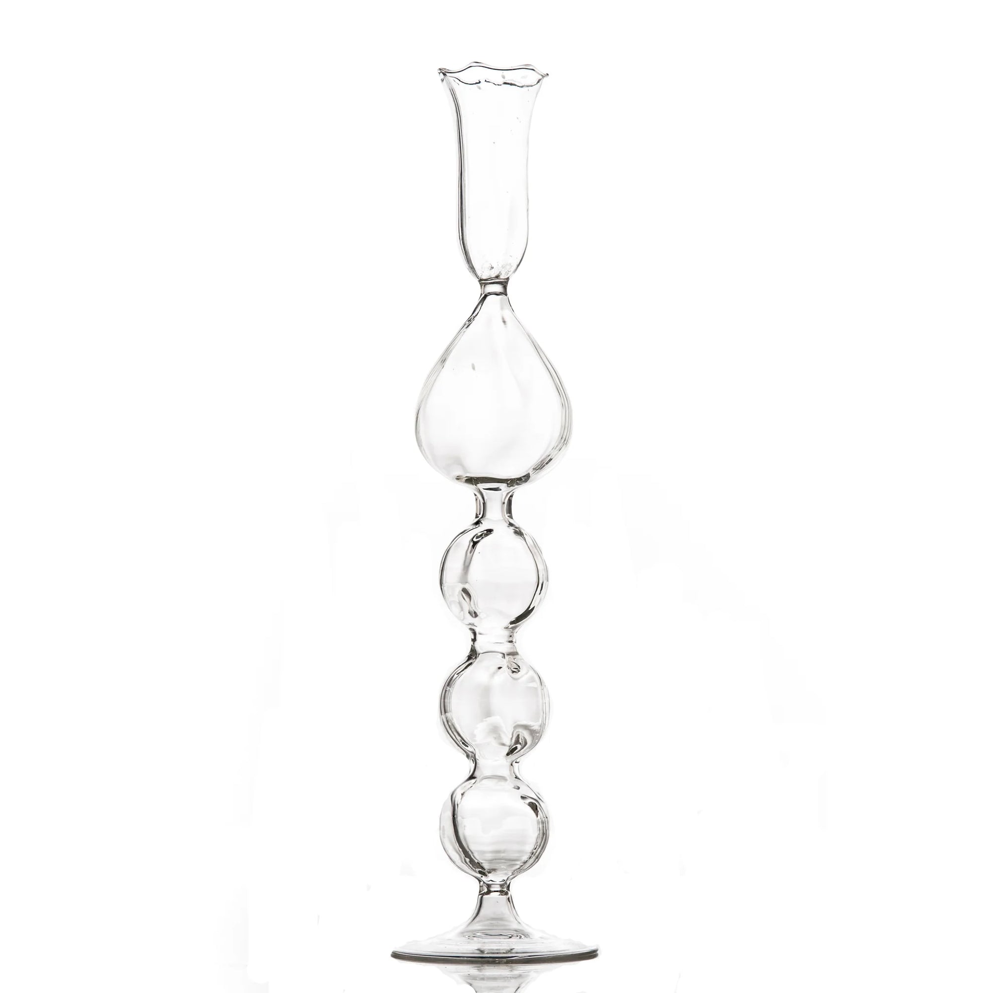 Clear glass hourglass on a white background