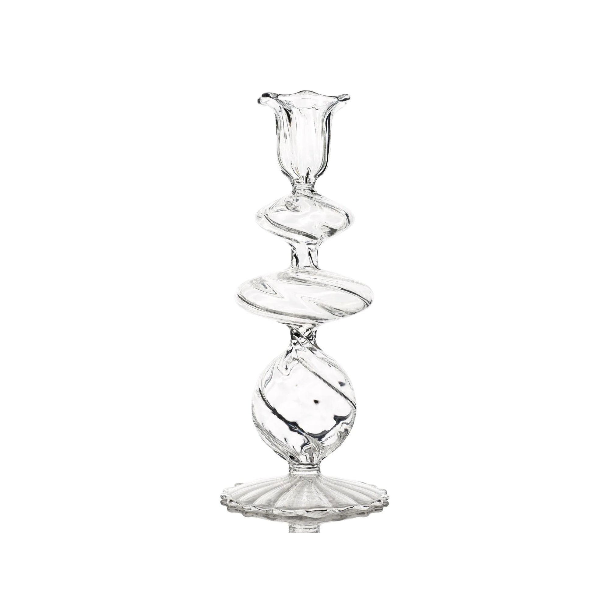 Clear glass candle holder on a white background