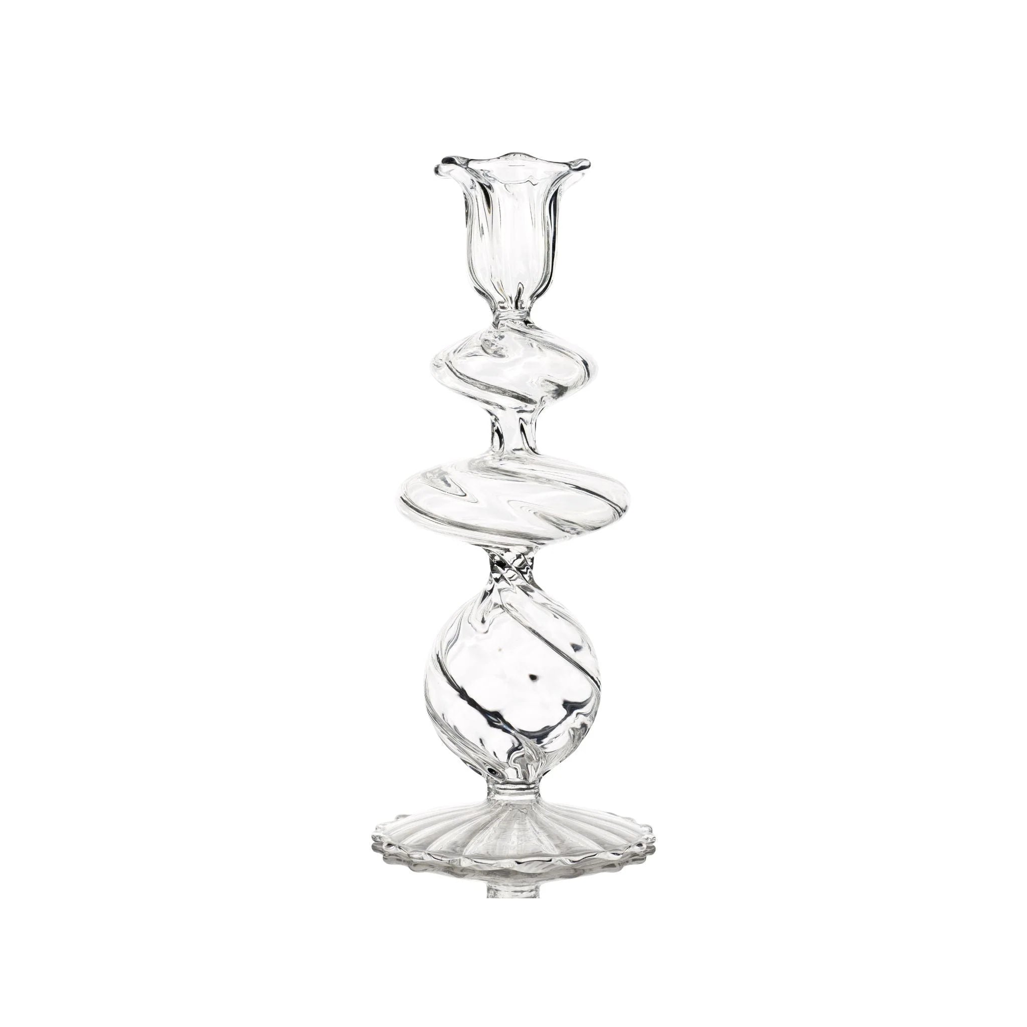 Clear glass candle holder on a white background