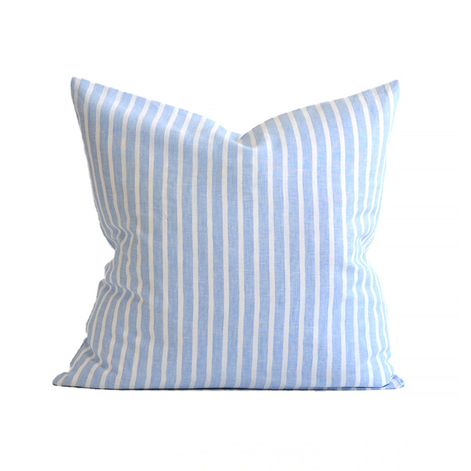 Blue and white striped pillow on a white background