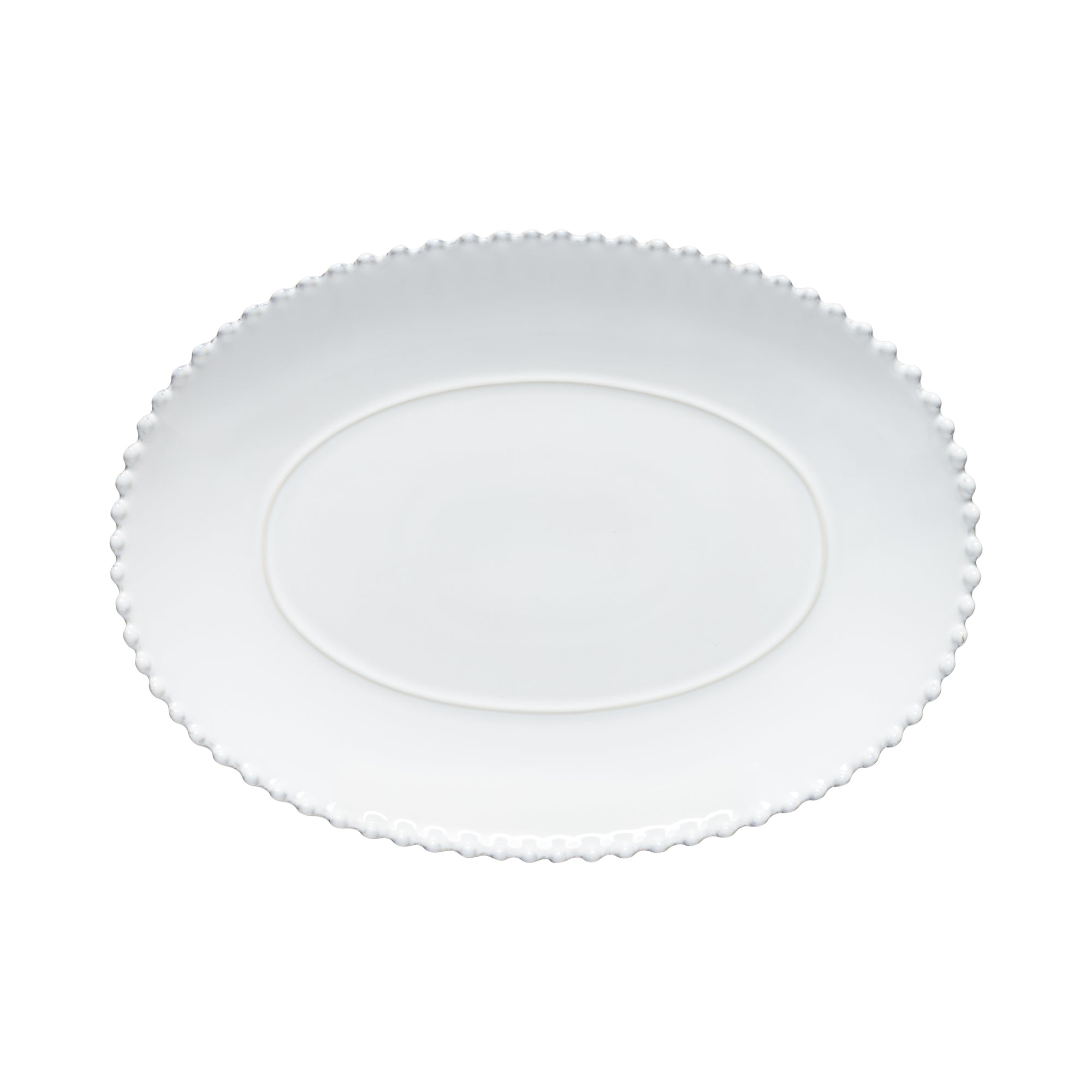 A white oval platter with a scalloped edge.