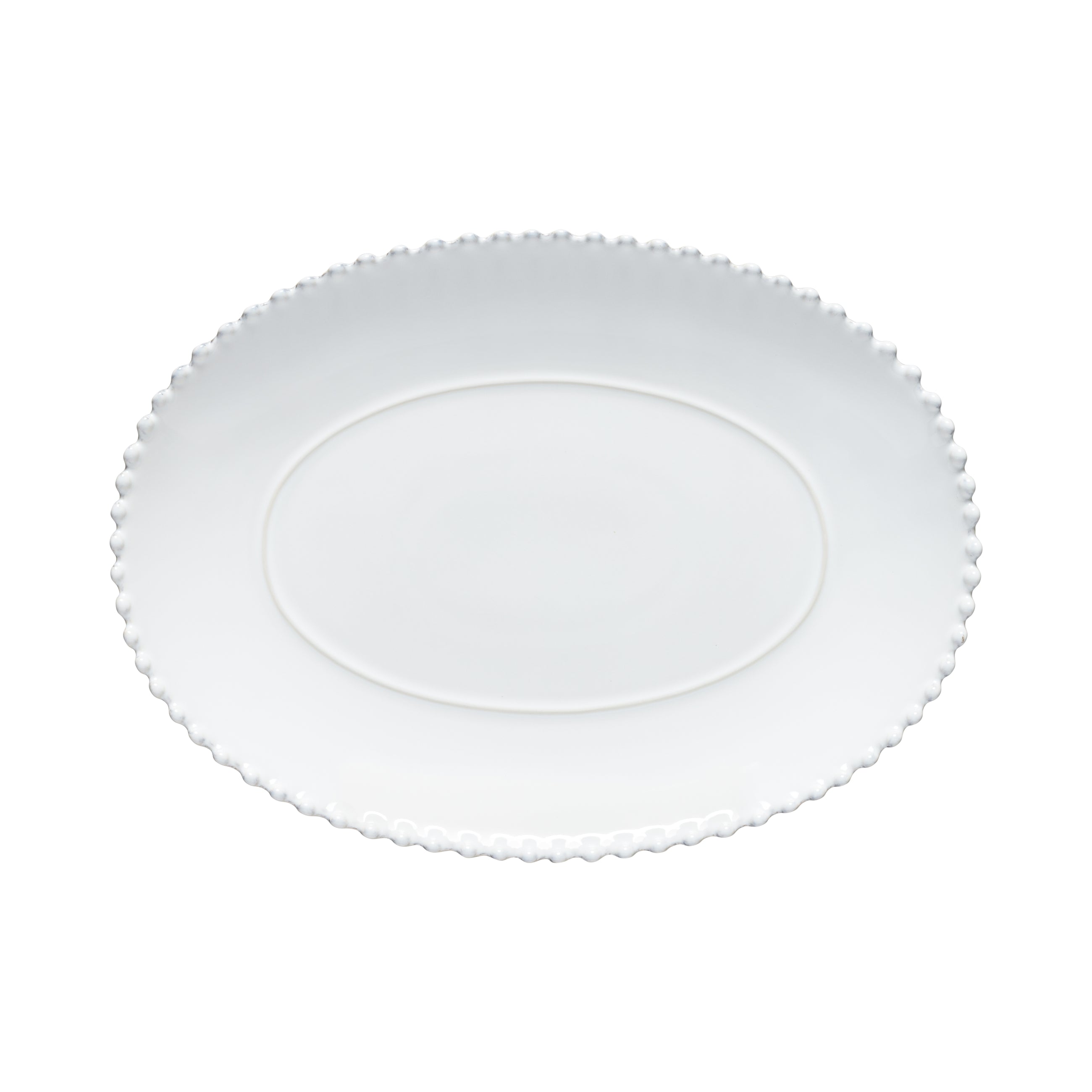 A white oval platter with a scalloped edge.