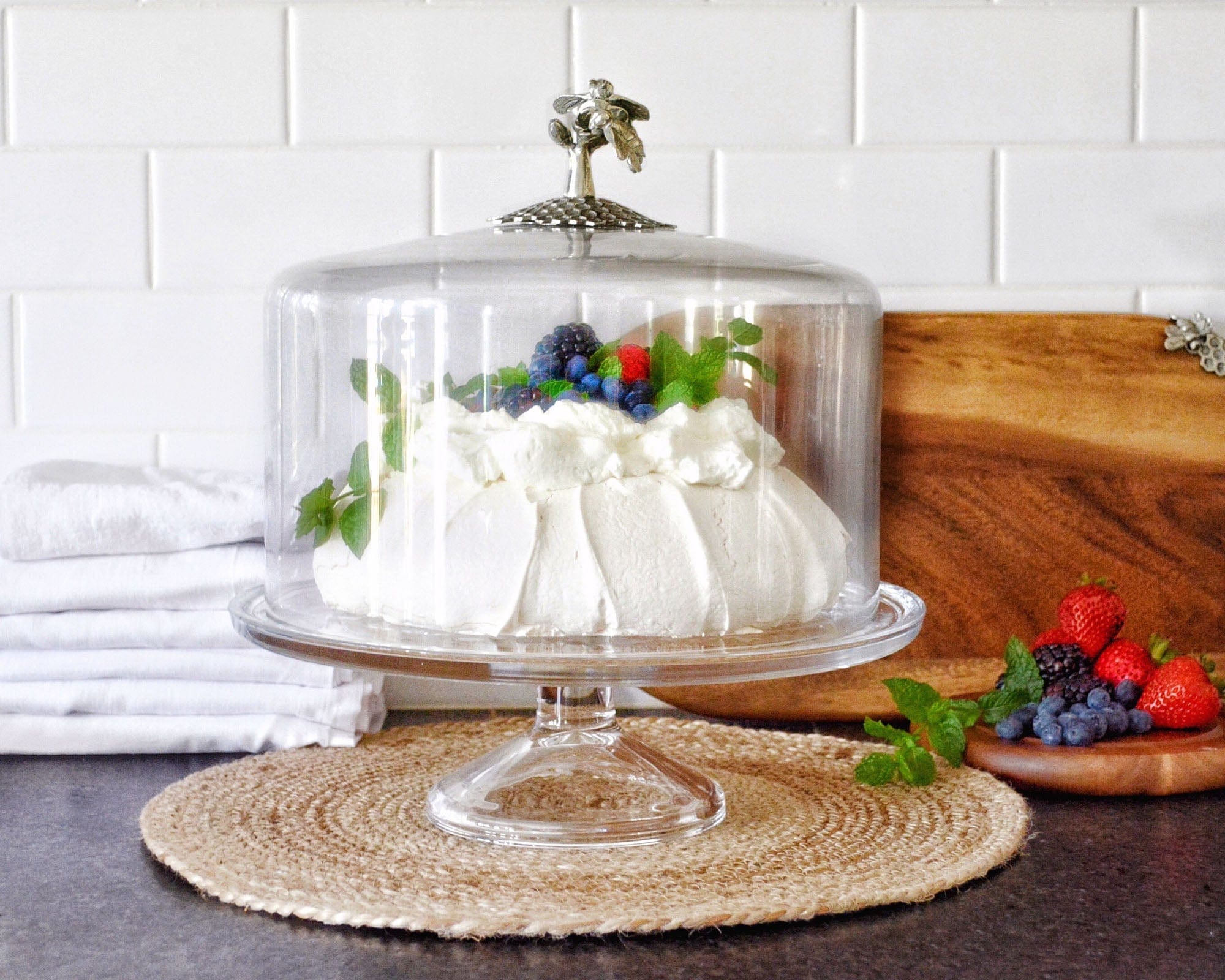 Honey Bee Glass Covered Cake / Dessert Stand Cake - 12" D x 4" H