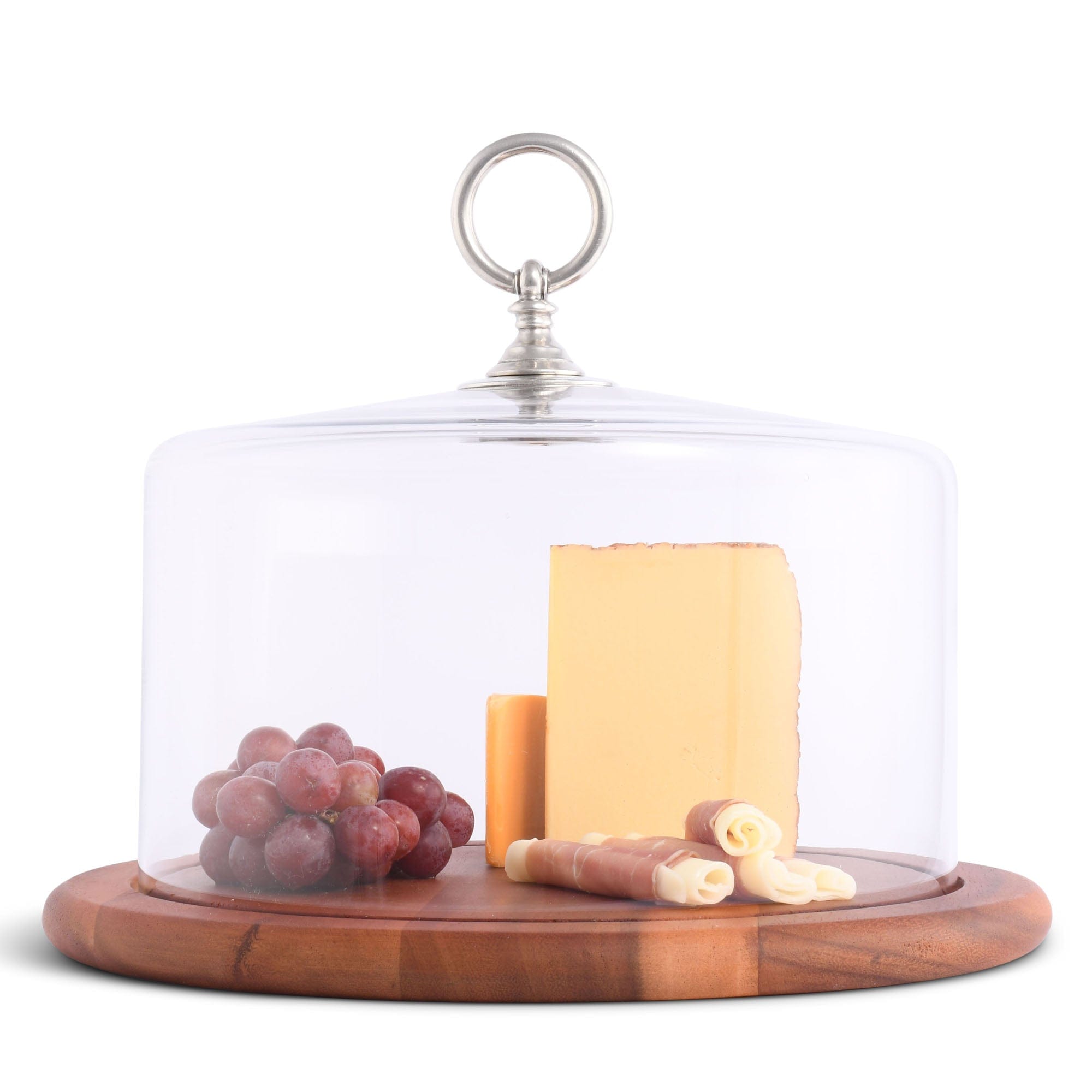 Classic Pewter Ring Glass Covered Cheese Wood Board Wood 13" D