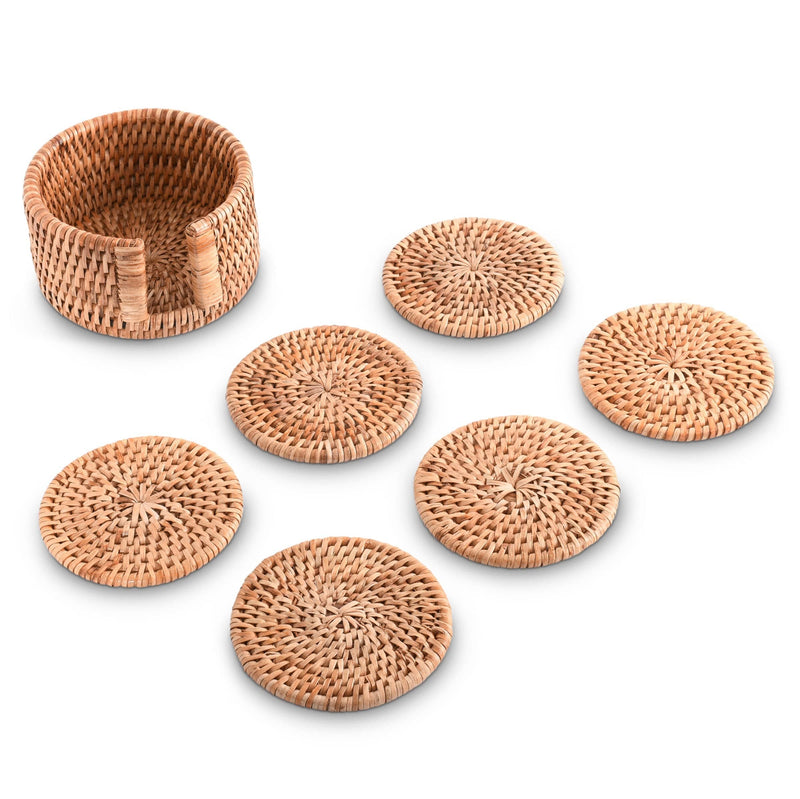Hand Woven Rattan Wicker Coaster Set - 6 Coasters