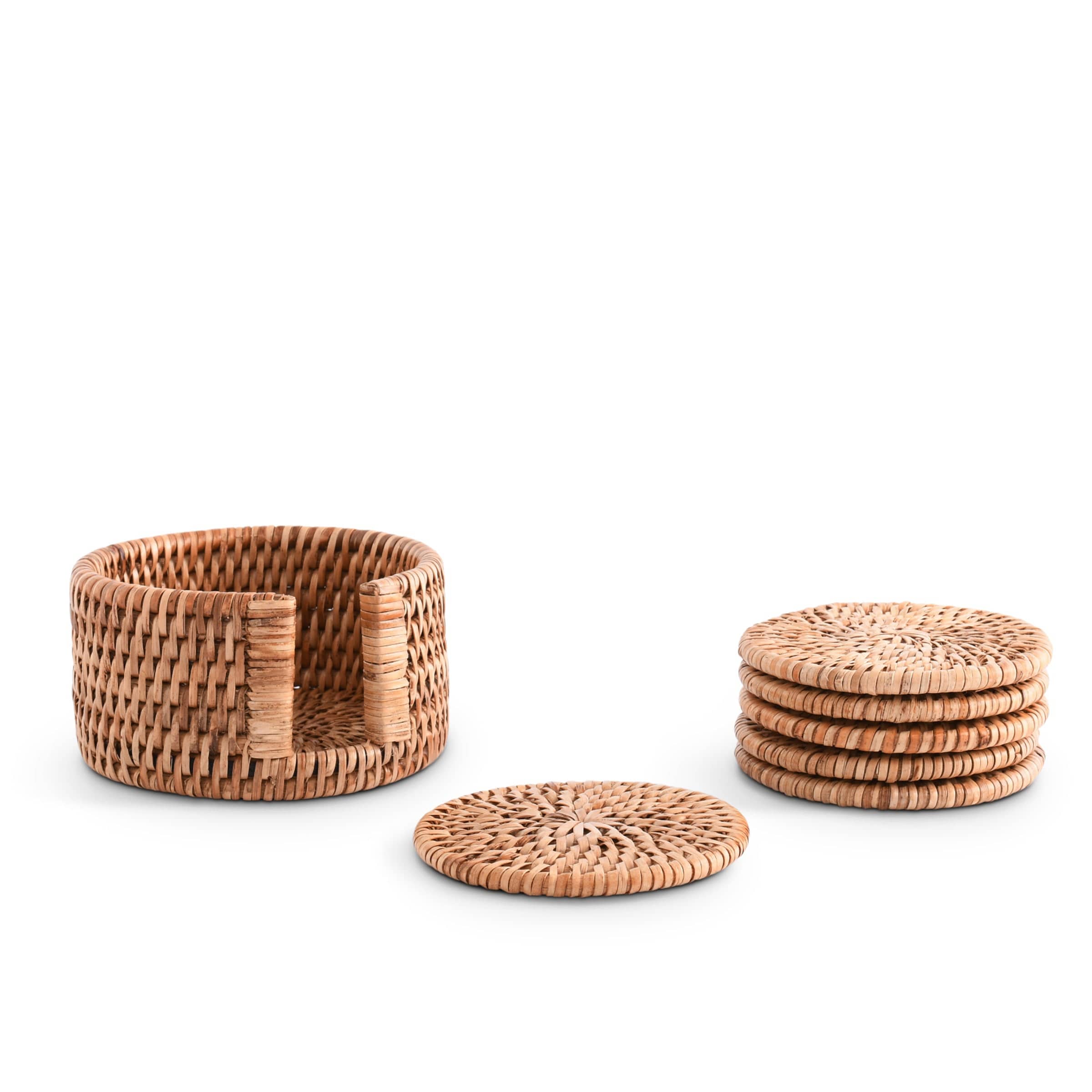 Hand Woven Rattan Wicker Coaster Set - 6 Coasters