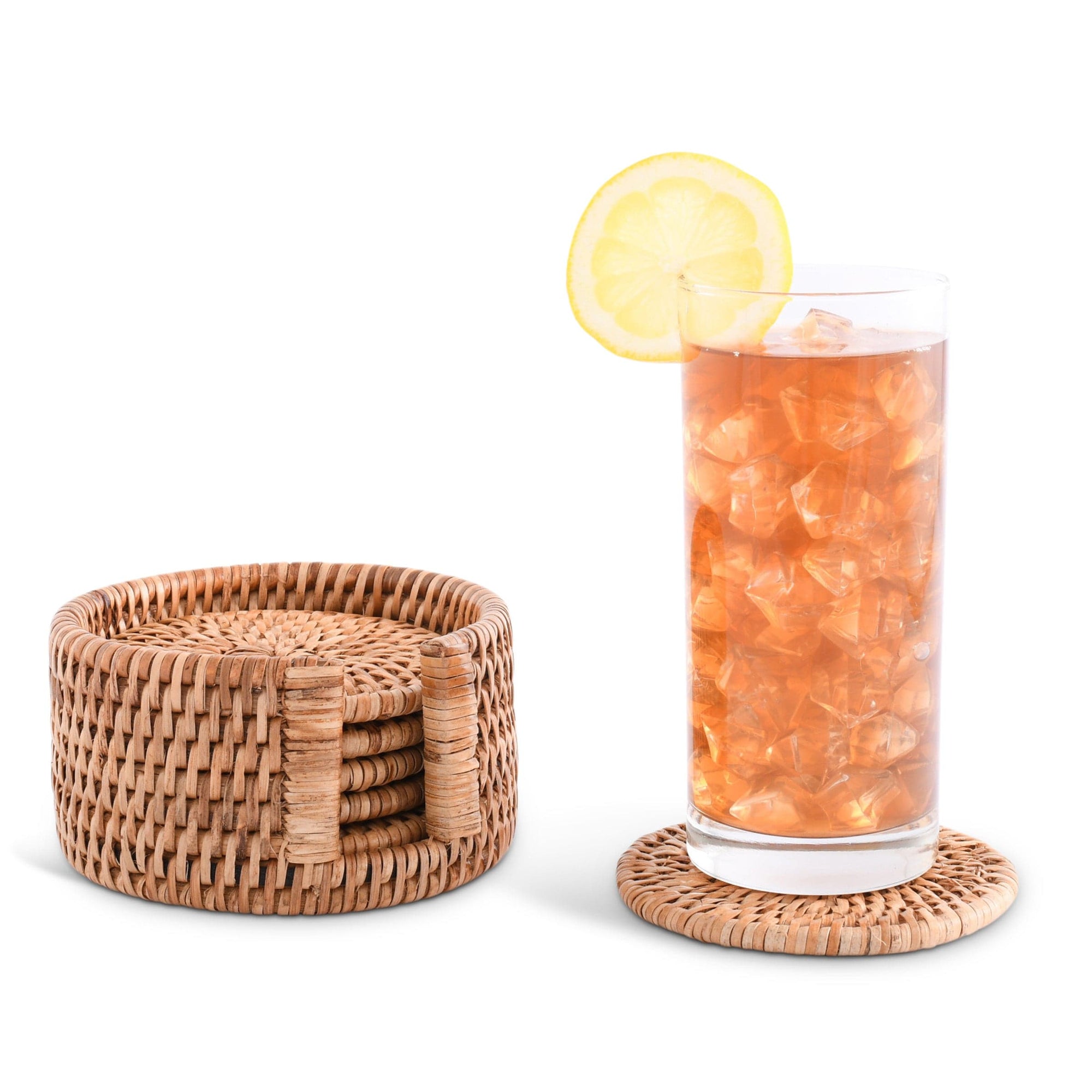 Hand Woven Rattan Wicker Coaster Set - 6 Coasters